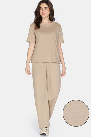 Buy Zivame 2 Mile Fashion Knit Cotton Loungewear Set - Oyster Gray